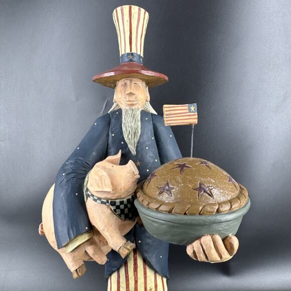Williraye AS AMERICAN AS APPLE PIE 16" Figurine Uncle Sam w/Pig & Pie WW1325 - Picture 2 of 14